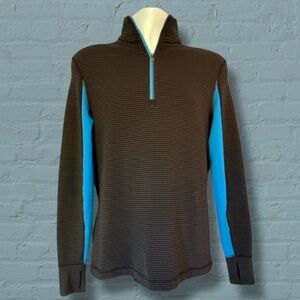 Lululemon Velocity 1/4 Zip Shirt Mini Hyper Stripe Black Blue | Men’s Small